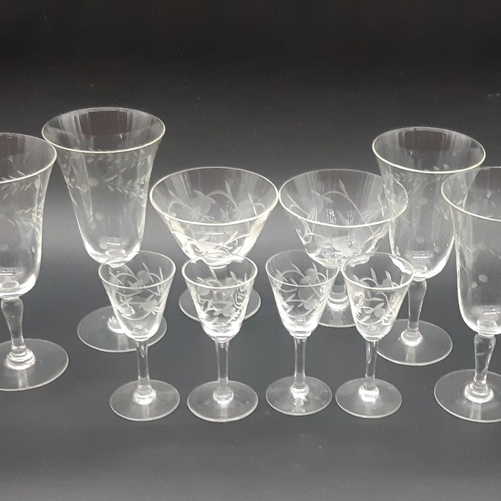 10 Etched Glasses -Liqueur and More